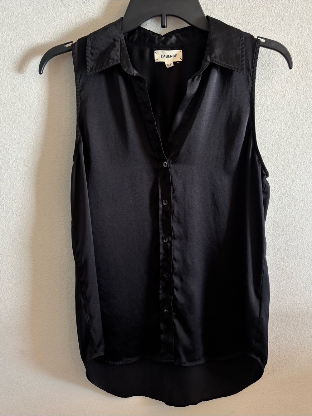 L'AGENCE Black Sleeveless Silk Button-Down Blouse Size XS